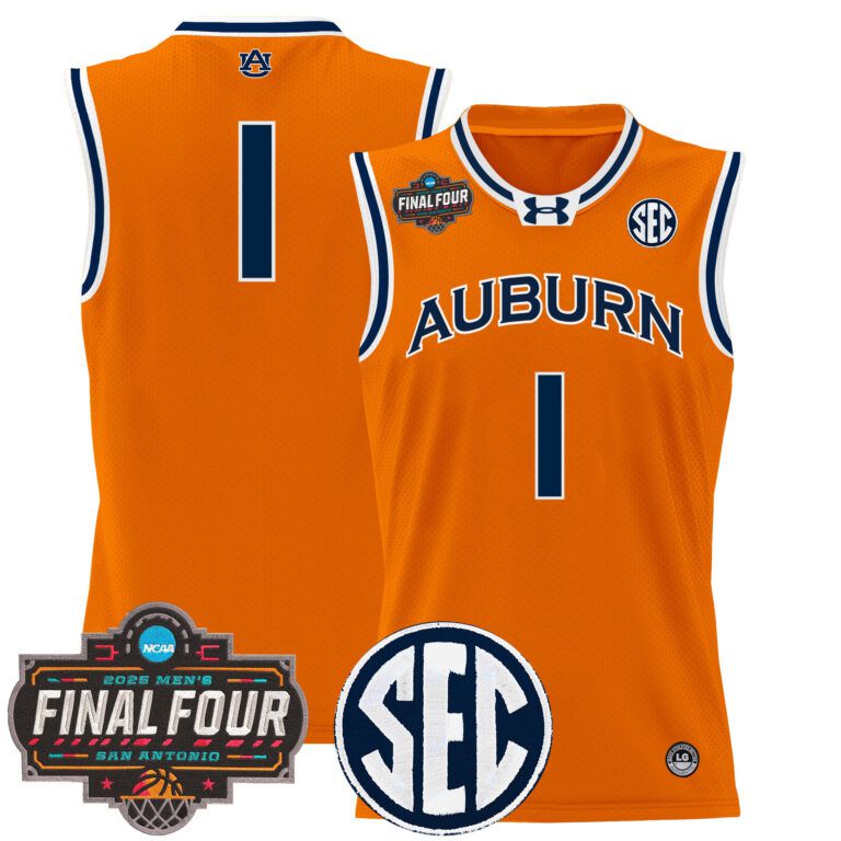 Men Auburn Tigers #1 orange 2025 Final Four Patch Lightweight  NCAA Jersey